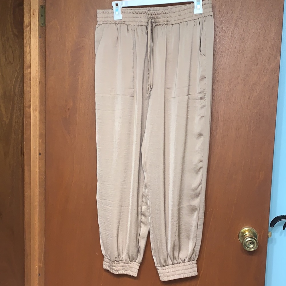 High Waist Satin Khaki Joggers